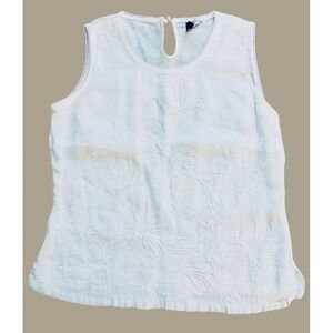 R Petites Embroidered Tank Top Sleeveless‎ Floral White Cotton Small